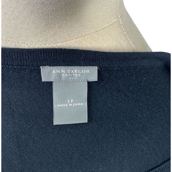 Ann Taylor PETITES Black Crew Neck Casual Blouse - Picture 4 of 4